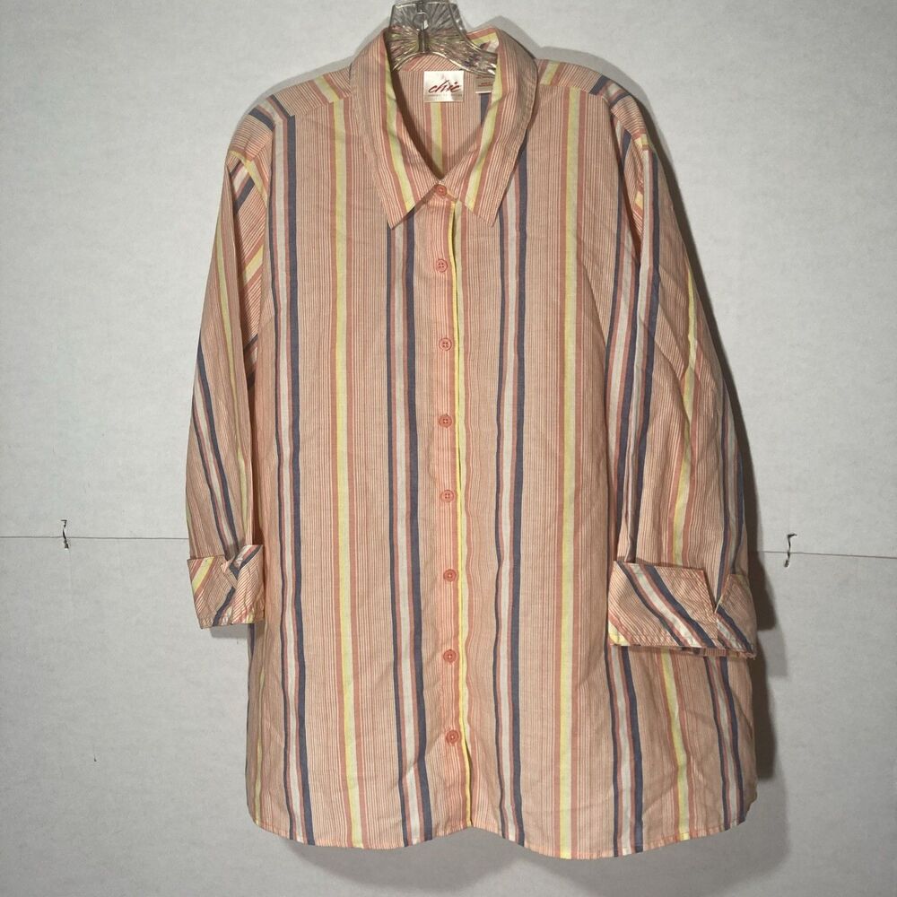 CHIC multicolor striped collared 3/4 sleeve button up top 3X